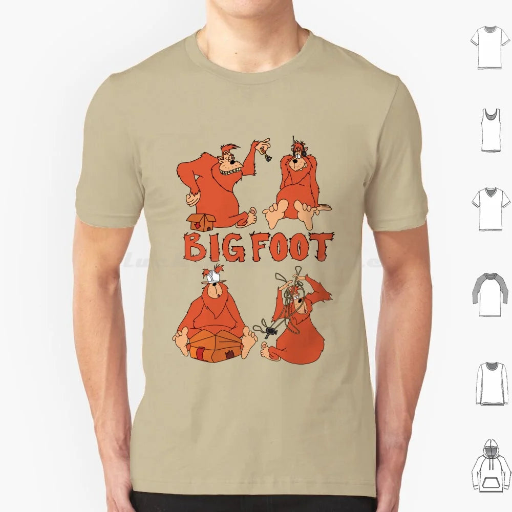 Bigfoot T Shirt Big Size 100% Cotton Bigfoot Sasquatch A Movie Cartoon Toon Retro Throwback 90s Headphones Keys Underwear Video