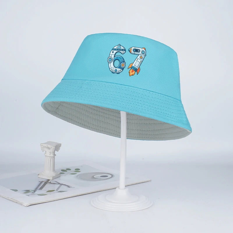 2-6Y Kids Foldable Bucket Hat with Space 67 Print, Breathable Casual Sun Hat for Daily Wear & Travel