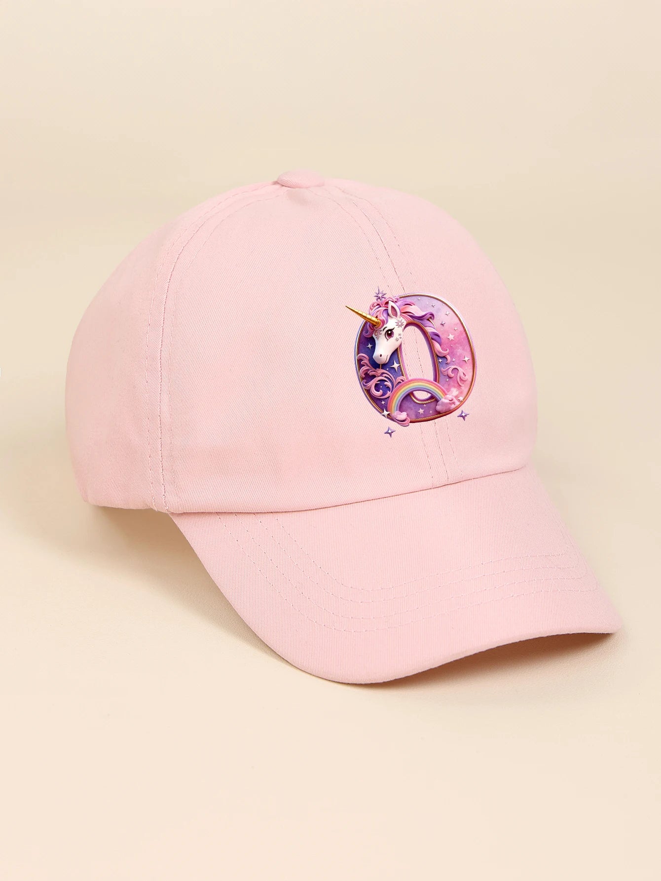 1pc pink baby hat  Adjustable Youngsters' Baseball Cap with A-Z letter Rainbow Unicorn - Breathable Sun Hat for Boys and Girls A