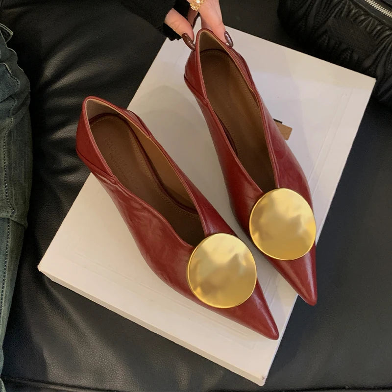 Luxury Women Metal Buckle Designer Pointed Toe Low Heels Shoes Spring/Summer Fashion Elegant Woman Dress Pumps Zapatos De Mujer