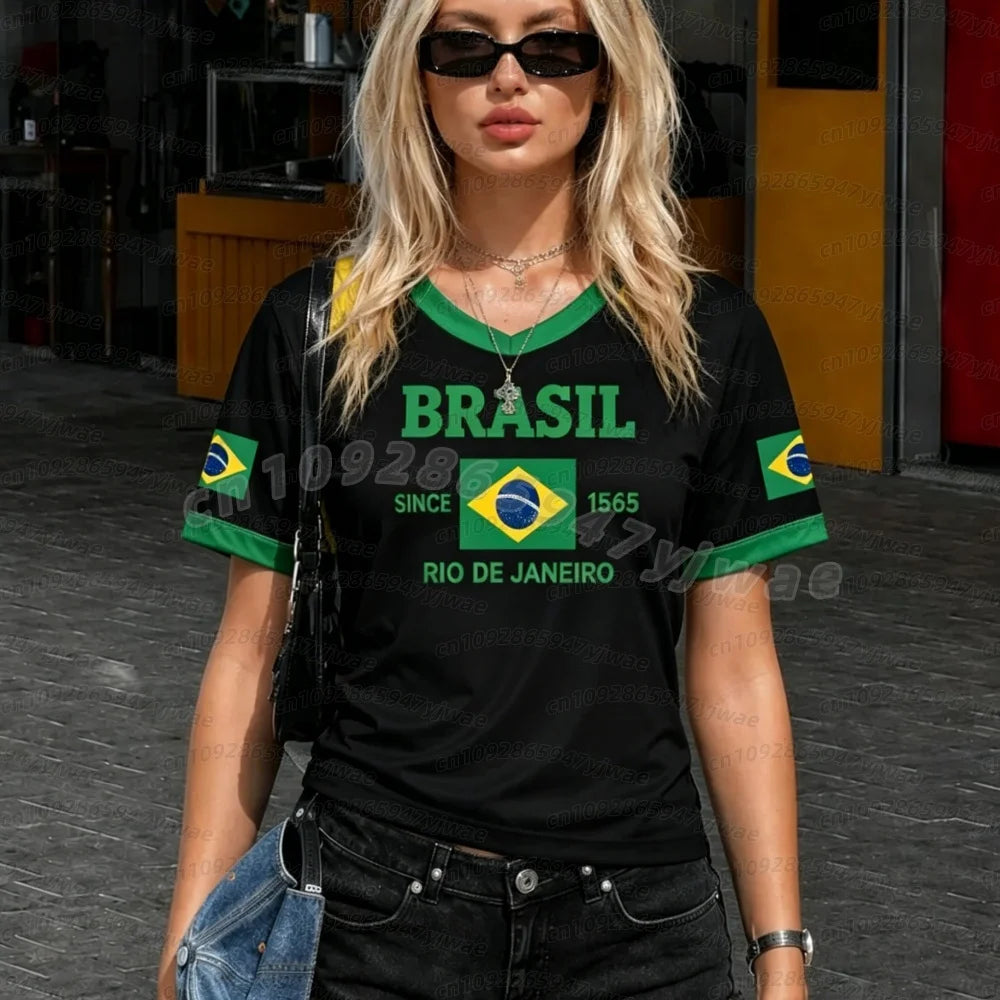 2026 Summer Women Men Brazil Flag Soccer Jersey Short Sleeve T-Shirts Family Sport Apparel, Gift For Brasil Fans Women T-Shirt