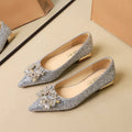 Designer Women Shoes Luxury Sequin Crystal Wedding Bridal Shoes Temperament Metal Buckle Rhinestone Pointe Low Heel Single Shoes