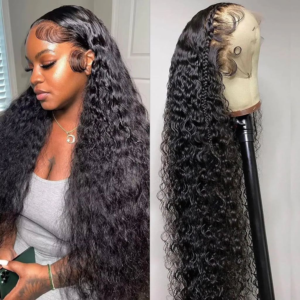 200 Density Water Wave Transparent Lace Frontal Wig 13x6 Hd 44 Inch Water Wave Pre Plucked Lace Frontal Wig For Black Women Hair