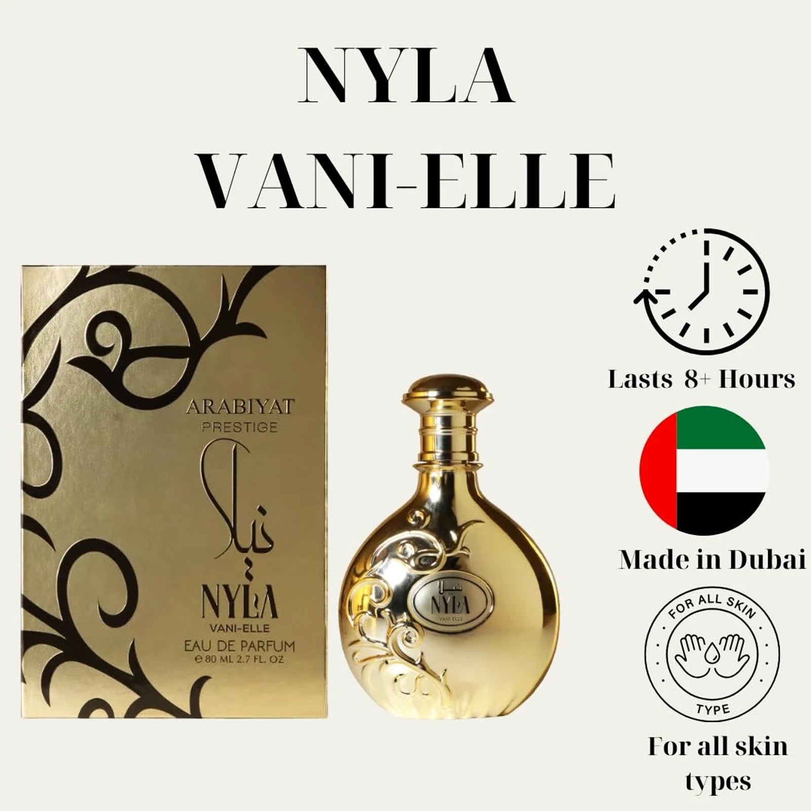 Arabiyat Prestige Nyla Vani-Elle Women's Eau de Parfum Creamy Vanilla Floral Oriental Luxury Fragrance 80ml 2.7 FL OZ