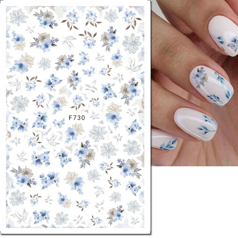 3d Nail Art Decals Grey Dry Florals Watercolor Nuance Flowers Adhesive Sliders Nails Stickers Decorations For Manicures Tips