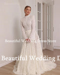 Allure Bridals Wedding Dress Lace High Neck Long Sleeves A-Line Floor-Length Bridal Dress Vestidos de novia Arab Robes de mariée