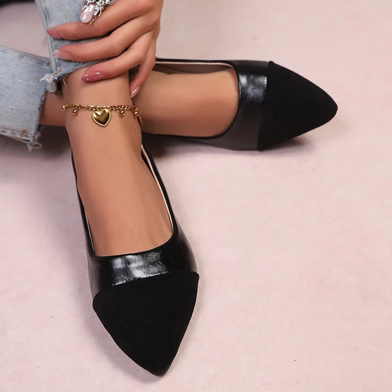 Pointed Toe Flat Shoes Women Solid Patchwork Slip on Shoes Casual Breathable Ballet Flats Daily  Comfort Loafers Shoes