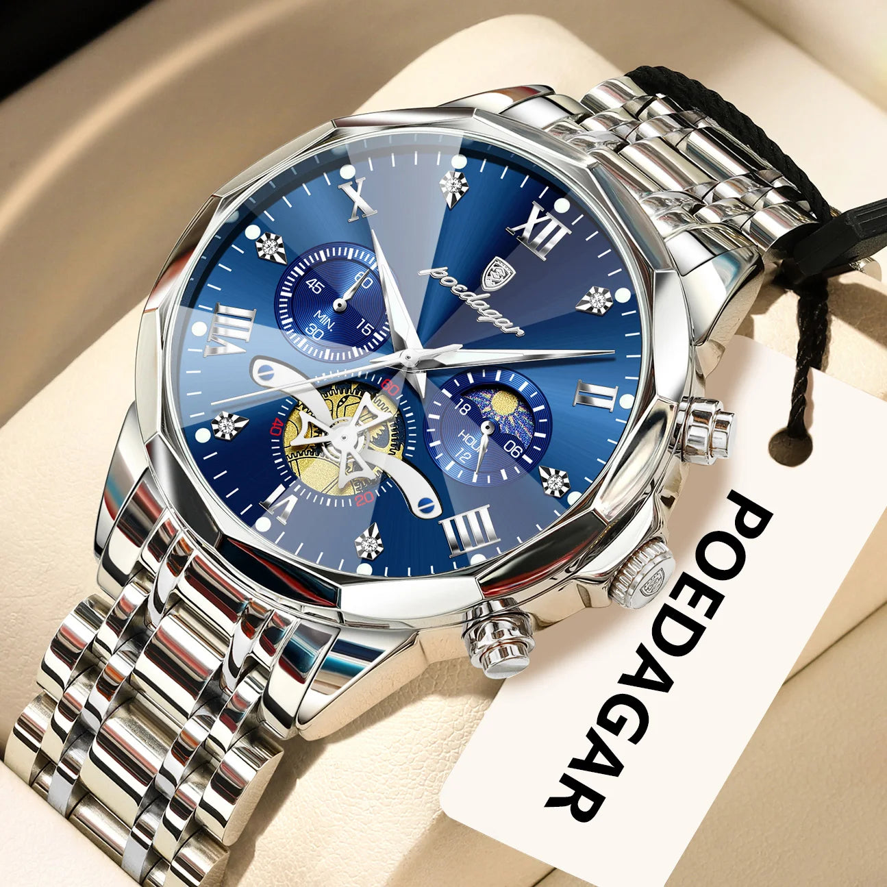 POEDAGAR Exquisite Business Men Watch Waterproof Luminous Chronograph Luxury Man Watches Stainless Steel Men's Quartz Wristwatch