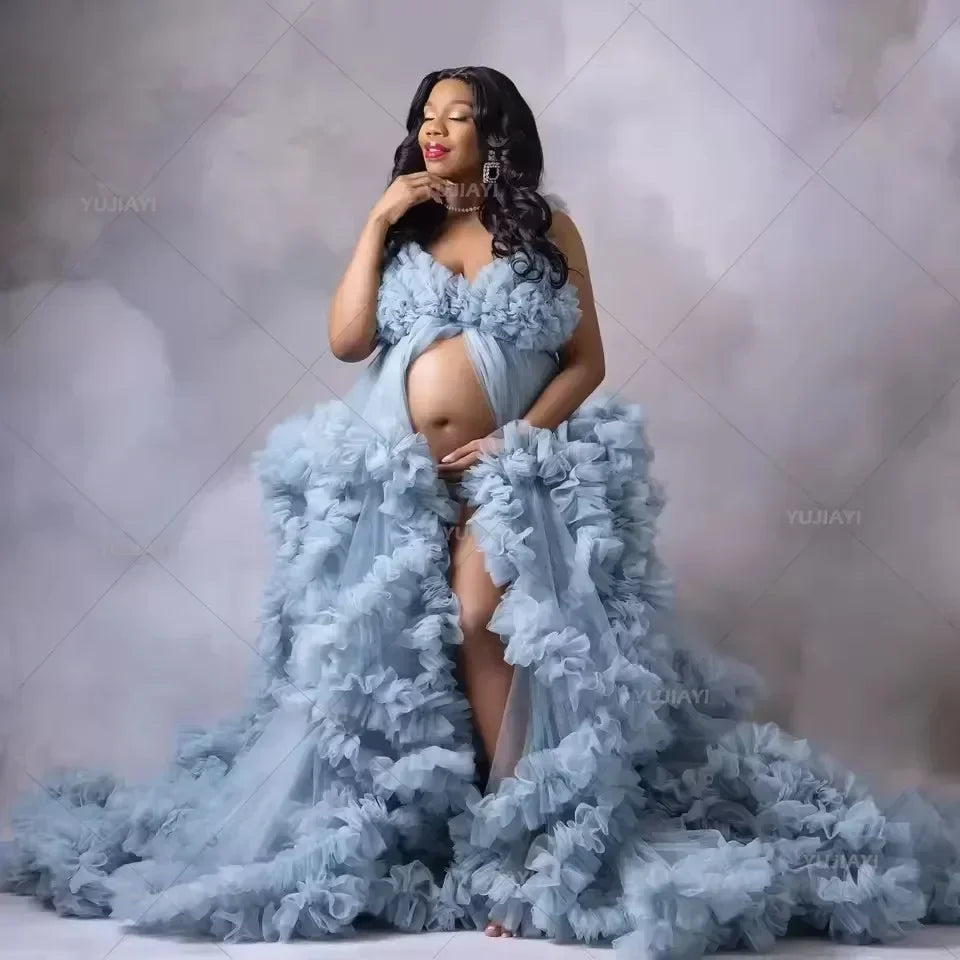 Maternity Dresses Customized Photoshoot Tiered Ruffles Pregnant Women Gowns Baby Shower Off Shoulder Front Slit Bridal Sleepwear