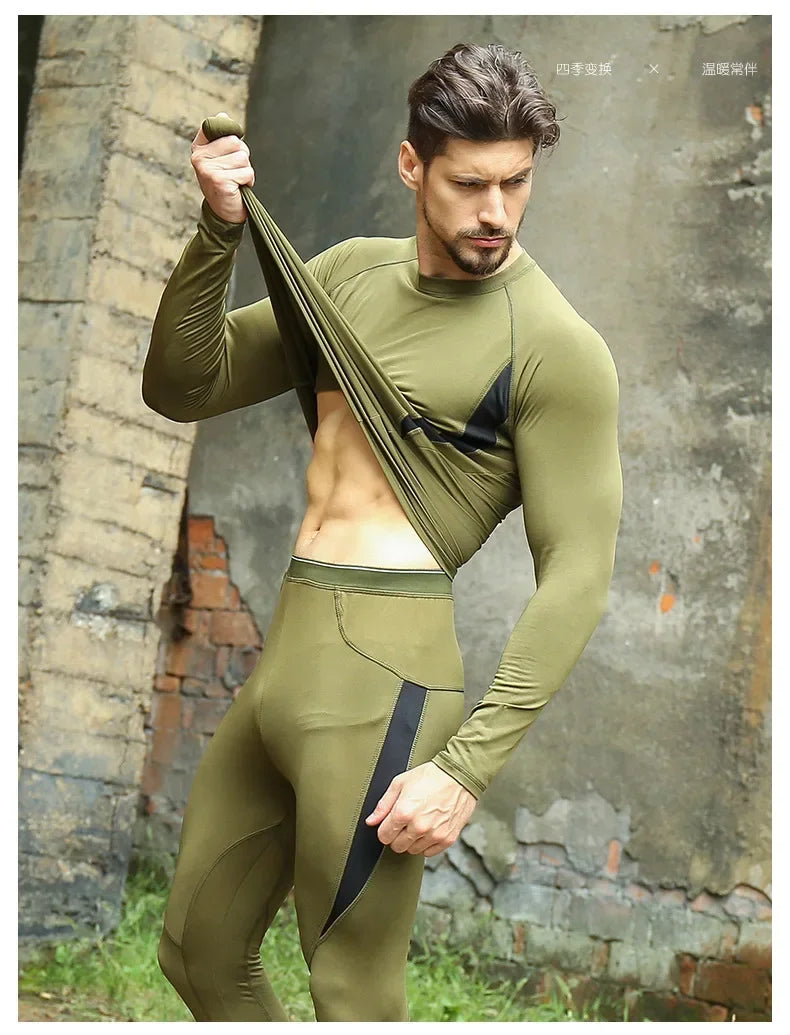 New  Men's Fleece Warm Underwear Sets Outdoor Quick Dry Anti-microbial Stretch Sport Suit Men's Long Sleeve Fitness Clothing