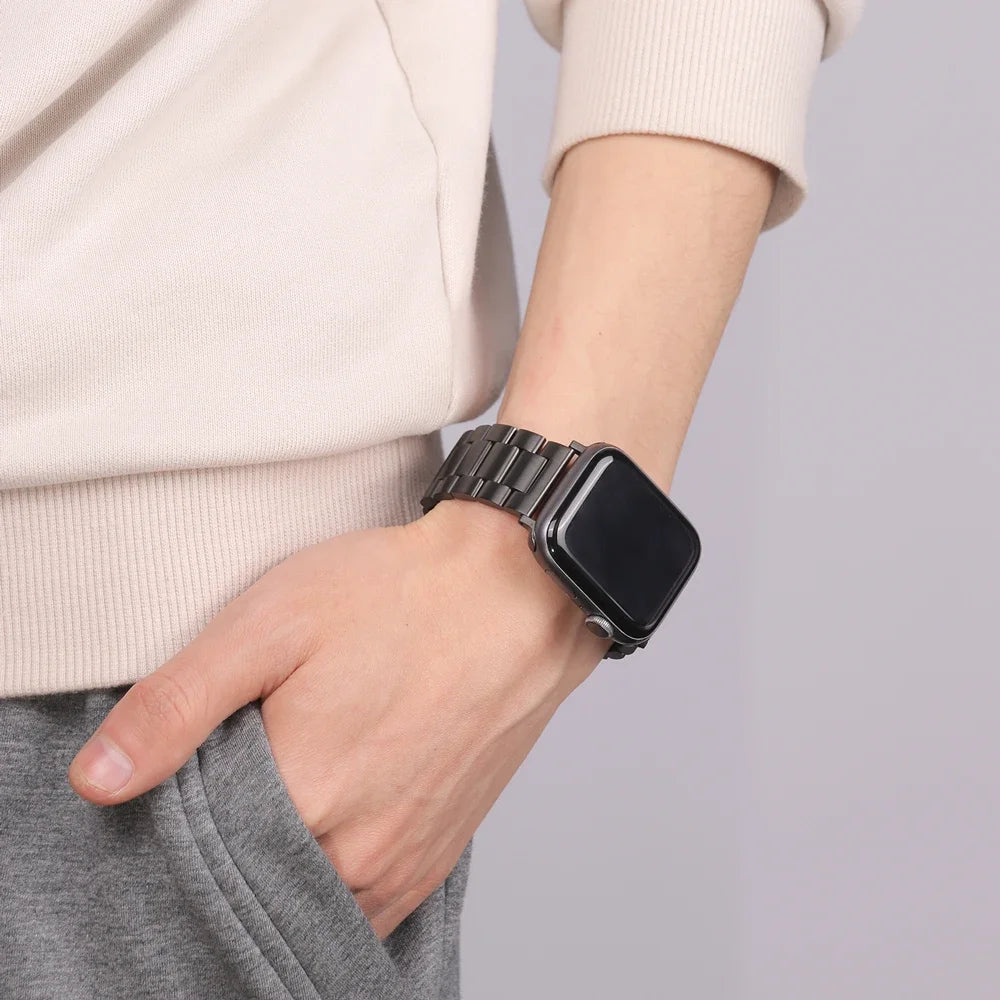 Stainless Steel Three-Bead Watch Strap for Apple Watch 44 45mm 38 40 4149 42mm Band Metal Wristband for iWatch 9 8 SE 7 6 5 4 3