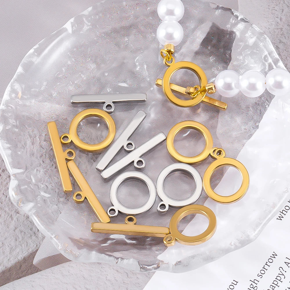 5 Sets Stainless Steel Toggle Jewelry OT Clasps Connectors Flat Round Toggle T Bar Clasp DIY Necklace Bracelet Earring Findings
