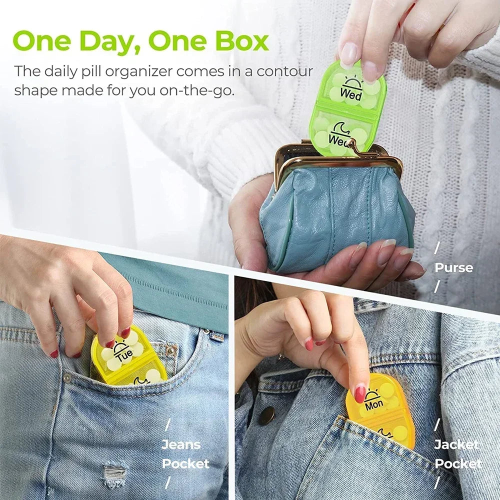 Pill Box 2 Times A Day, Weekly Pill Organizer AM PM with 7 Daily Pocket Case To Hold Vitamin, Medicine, Medication & Supplement