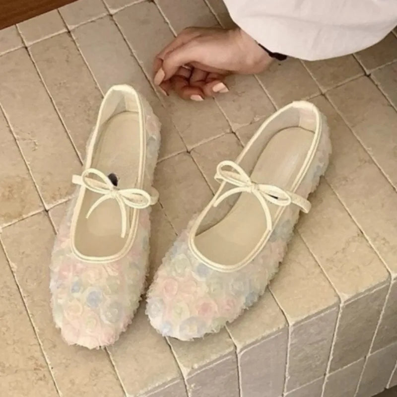 Gentle New Chinese Rose Mesh Mary Jane Shoes 2026 Spring and Summer New Bow Soft Sole Shoes