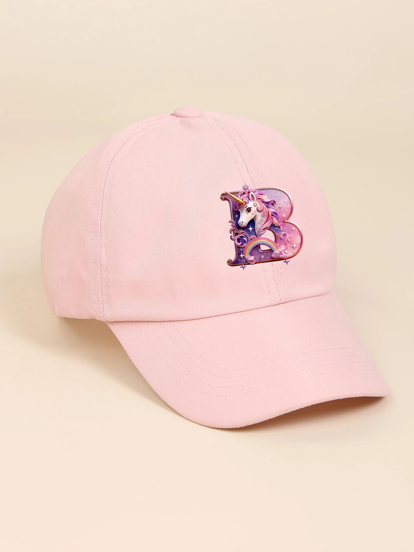 1pc pink baby hat  Adjustable Youngsters' Baseball Cap with A-Z letter Rainbow Unicorn - Breathable Sun Hat for Boys and Girls A