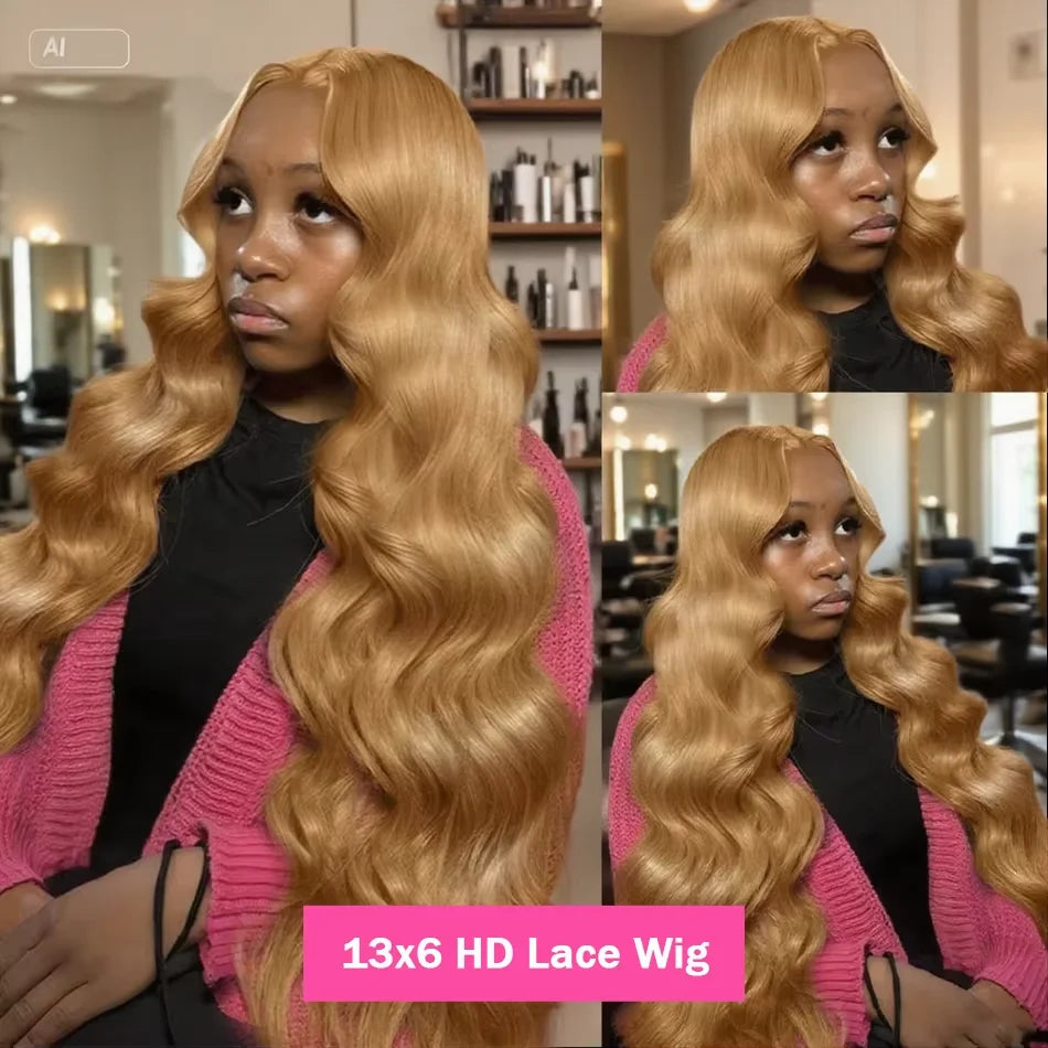 Peruvian 34 36 inch Honey Blonde 13x6 HD Lace Front Human Hair Wigs #27 Color Body Wave Glueless 13x4 Lace Fontal Wig For Women