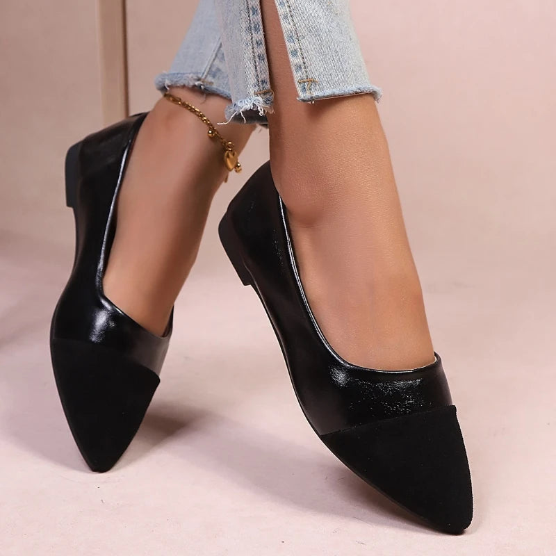 Pointed Toe Flat Shoes Women Solid Patchwork Slip on Shoes Casual Breathable Ballet Flats Daily  Comfort Loafers Shoes