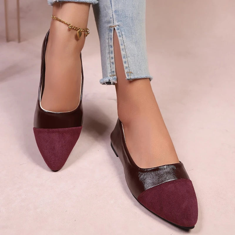 Pointed Toe Flat Shoes Women Solid Patchwork Slip on Shoes Casual Breathable Ballet Flats Daily  Comfort Loafers Shoes