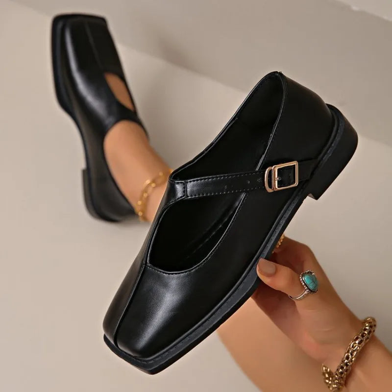 Comemore Retro Loafers Women's Autumn Fashion Square Head Low-heeled Single Shoes Female Shallow Mouth Temperament Mocasines