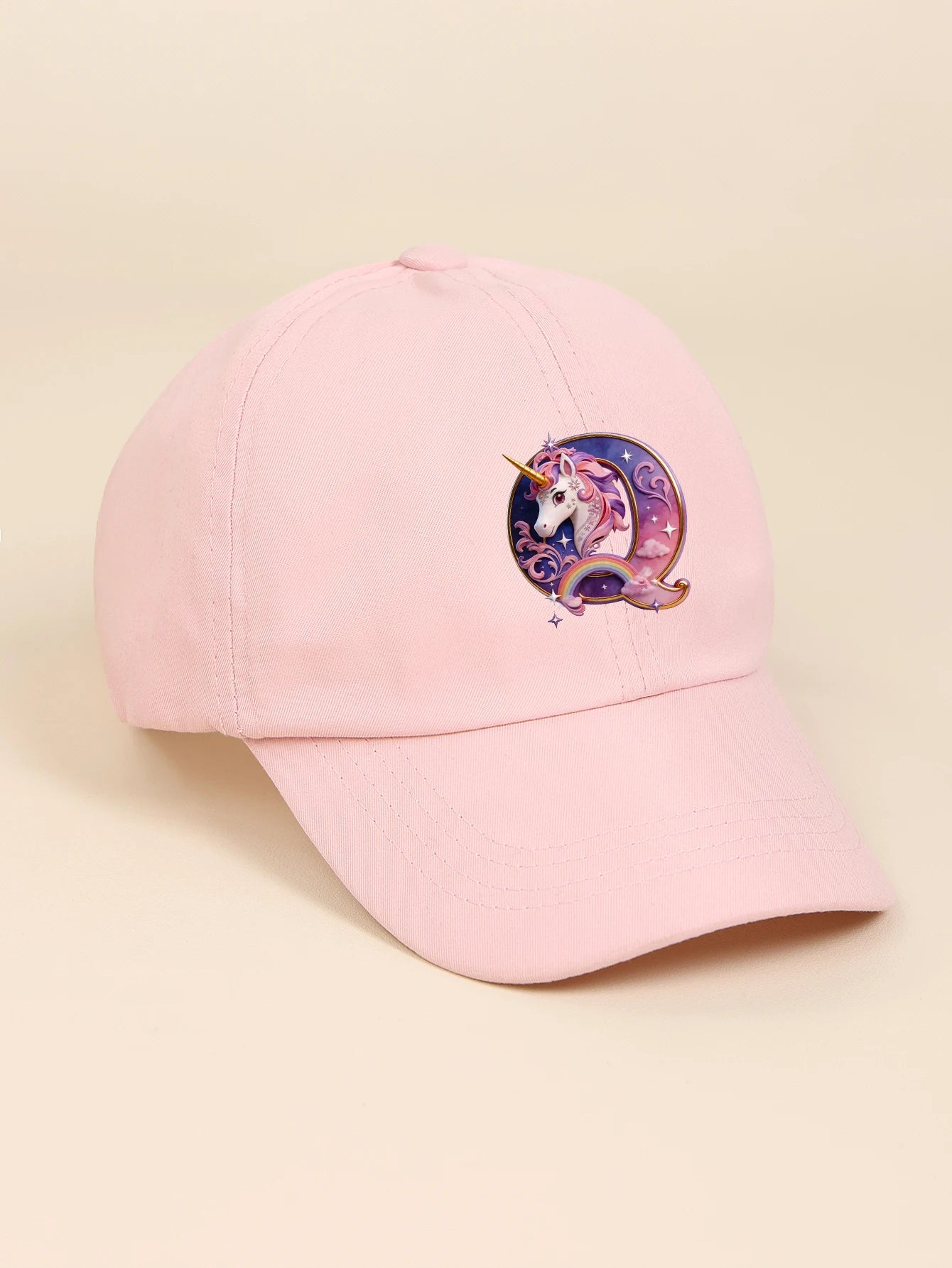 1pc pink baby hat  Adjustable Youngsters' Baseball Cap with A-Z letter Rainbow Unicorn - Breathable Sun Hat for Boys and Girls A