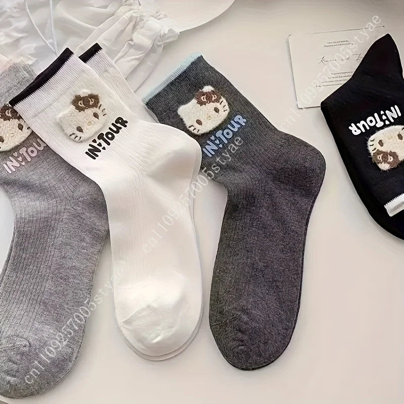 4 Pairs Hello Kitty All-Match Autumn Winter Style Women'S Skin-Friendly Soft Comfortable Cute Sweet Cartoon Casual