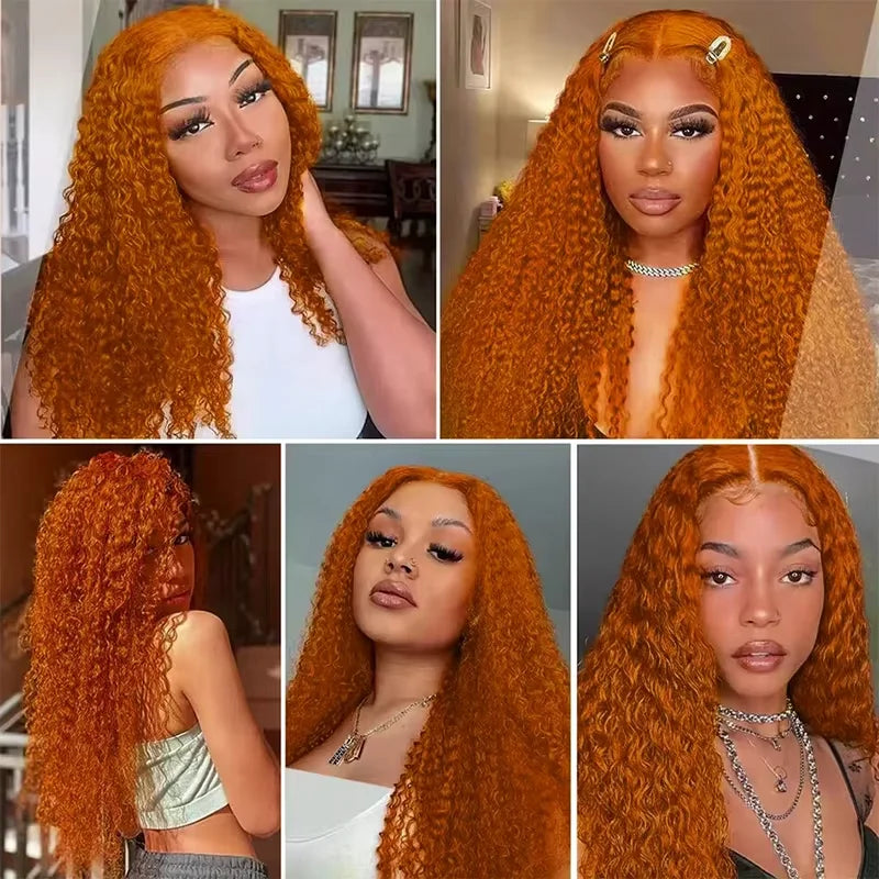 30 Inch #350 Ginger Orange Curly Wigs Human Hair 200 Density 13x6 Hd Lace Front Deep Wave Colored Human Hair Wigs Pre Plucked