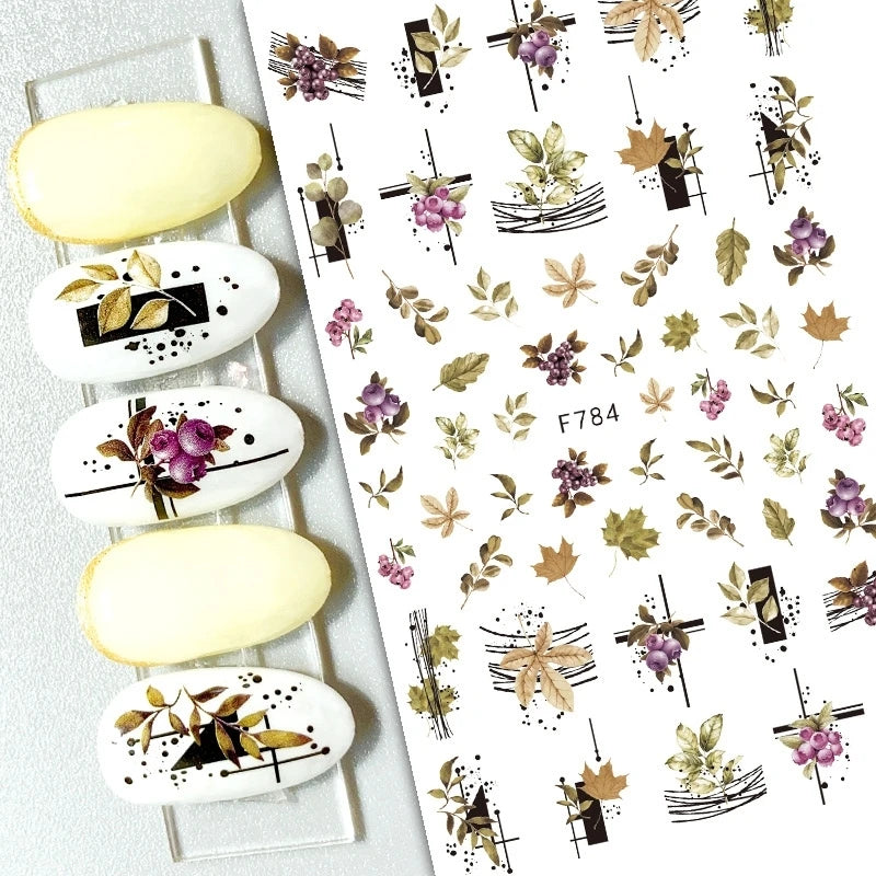 3d Nail Art Decals Grey Dry Florals Watercolor Nuance Flowers Adhesive Sliders Nails Stickers Decorations For Manicures Tips