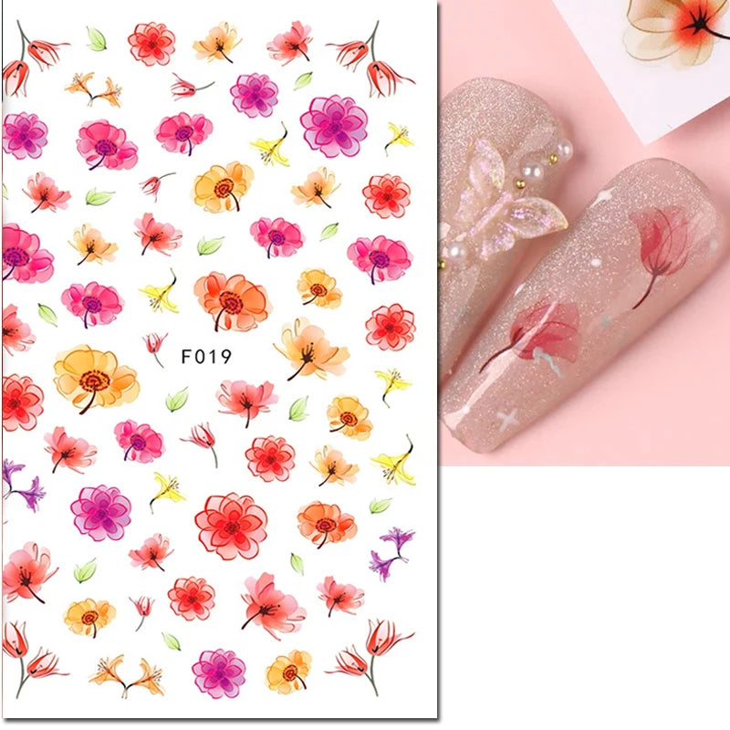 3d Nail Art Decals Grey Dry Florals Watercolor Nuance Flowers Adhesive Sliders Nails Stickers Decorations For Manicures Tips