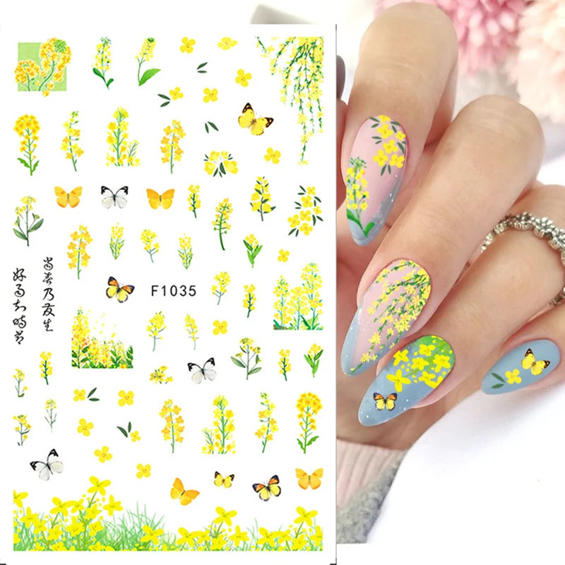3d Nail Art Decals Grey Dry Florals Watercolor Nuance Flowers Adhesive Sliders Nails Stickers Decorations For Manicures Tips