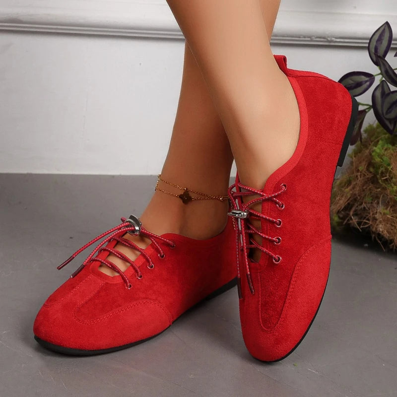 2026 Summer New Lace-up Flats Fashion Round Toe Deep Mouth Soft Sole Comfortable Low Top Shoes