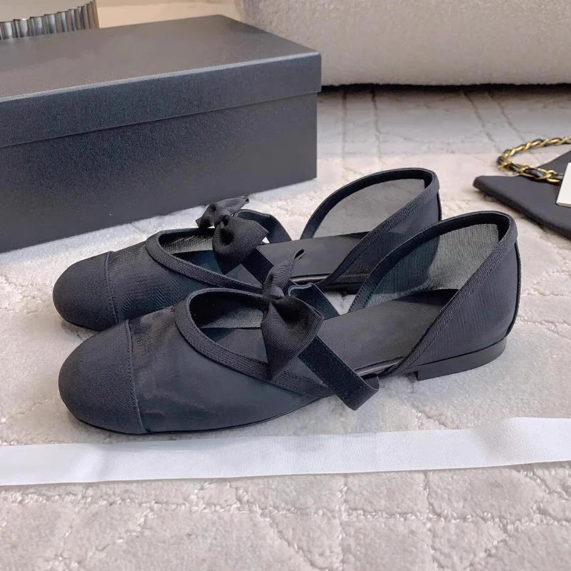Bow Ballet Shoes 2026 New French Retro Shoes Women's Round Head Shallow Mouth Hollow Flat Shoes