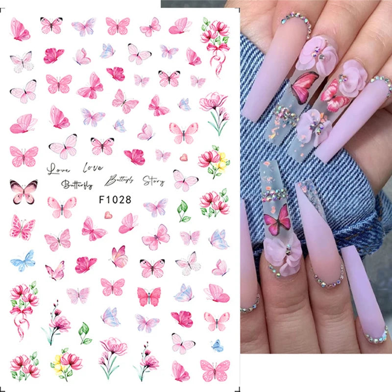 3d Nail Art Decals Grey Dry Florals Watercolor Nuance Flowers Adhesive Sliders Nails Stickers Decorations For Manicures Tips