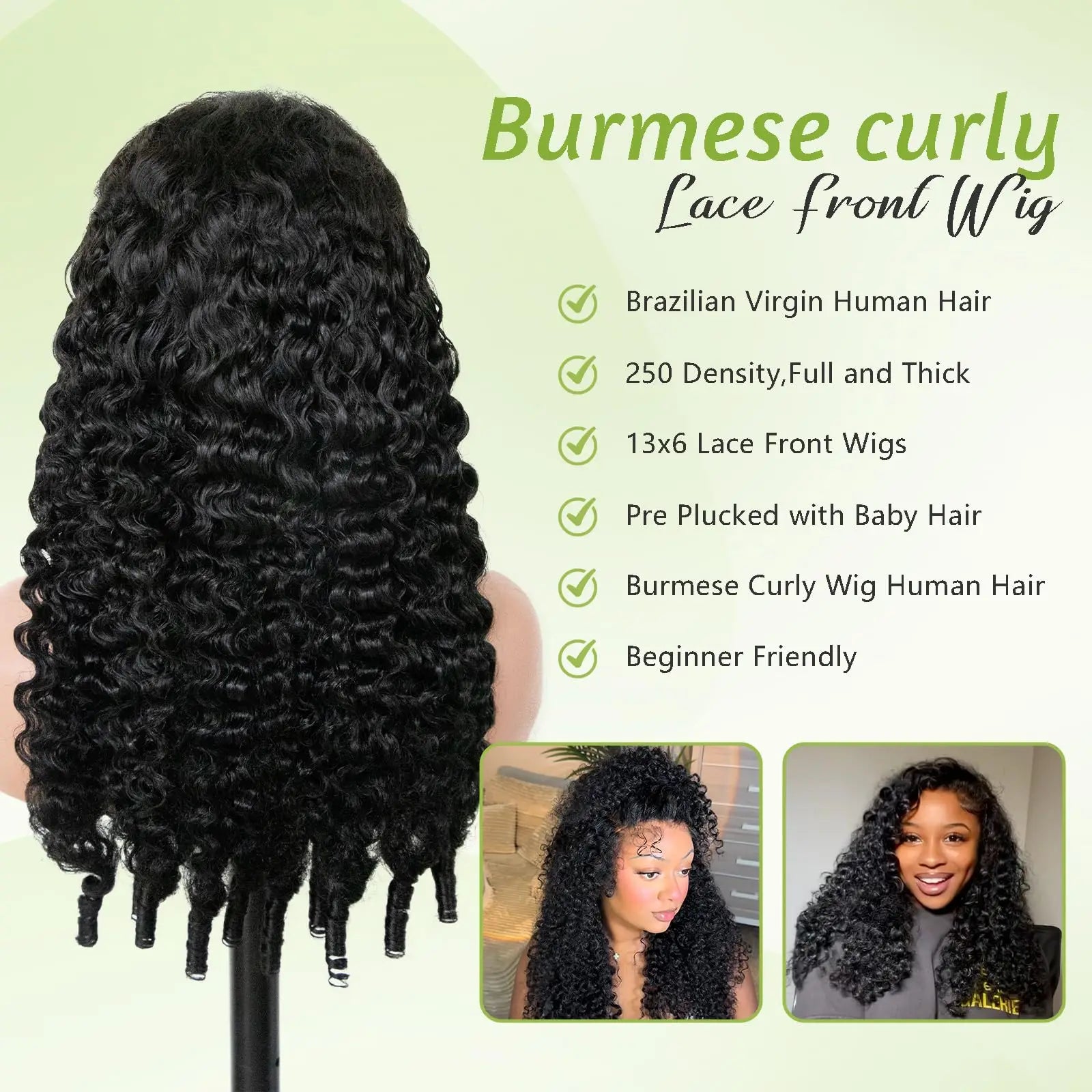 Burmese Curly Hair Wig 1B Black Natural Curly Human Hair Wig Full Machine Made Soft Thick Density Realistic Look Daily Wear