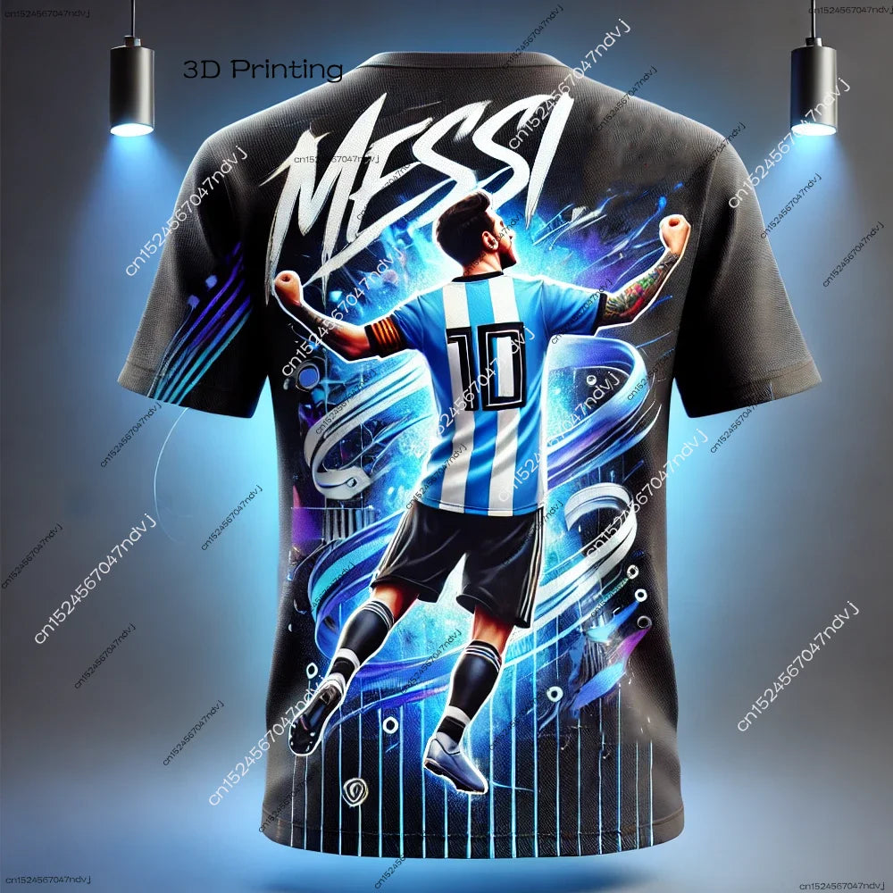 New arrival Football Tshirt Boy/Men 3D Messi Pattern Summer Breathable Sports Short Sleeve Argentina Football Special Jersey Kit