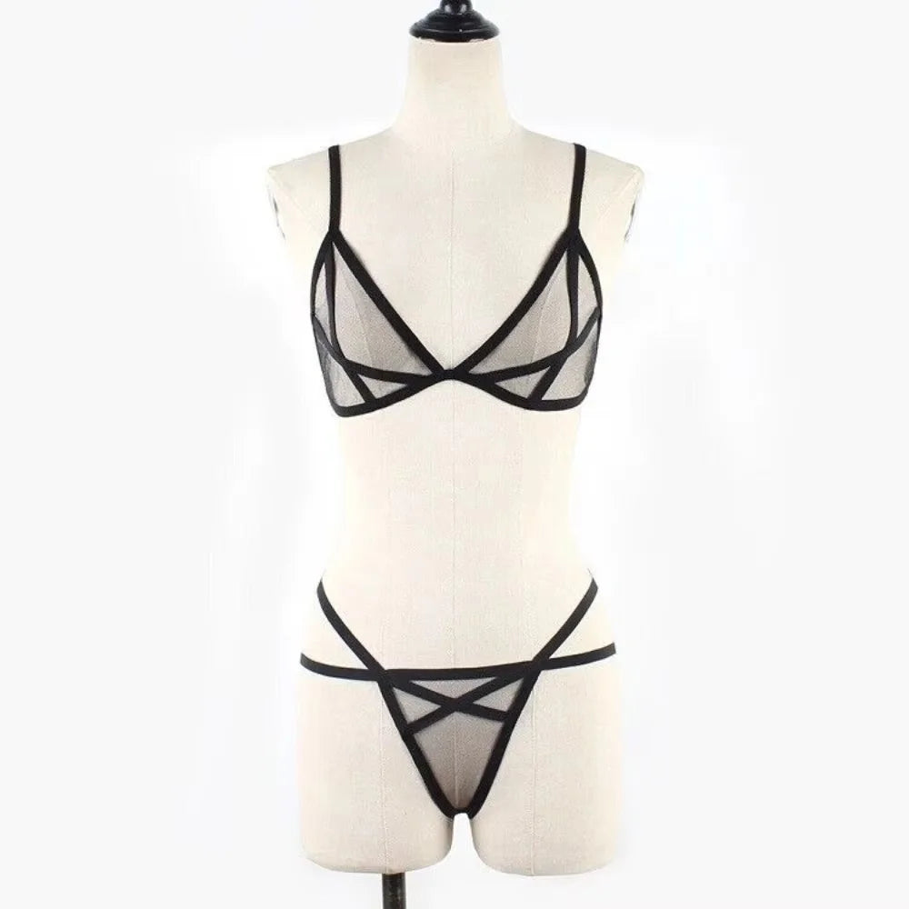Women Sexy Mesh See Through Lingerie Set Wireless Sheer Bra Panty Suit Sexy Holiday Ultra-thin Summer Beach Bra Sets Nightwear