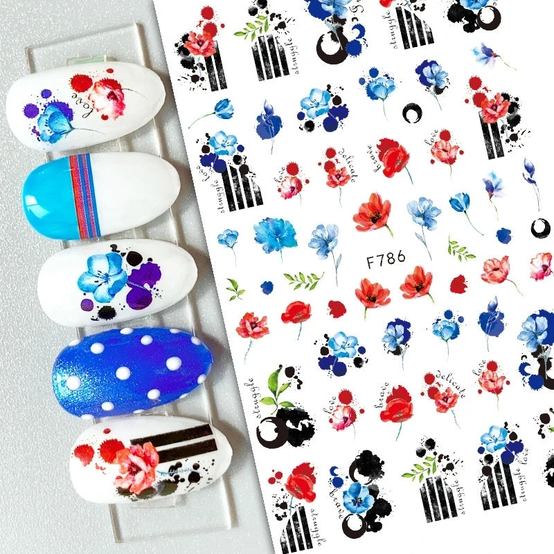 3d Nail Art Decals Grey Dry Florals Watercolor Nuance Flowers Adhesive Sliders Nails Stickers Decorations For Manicures Tips