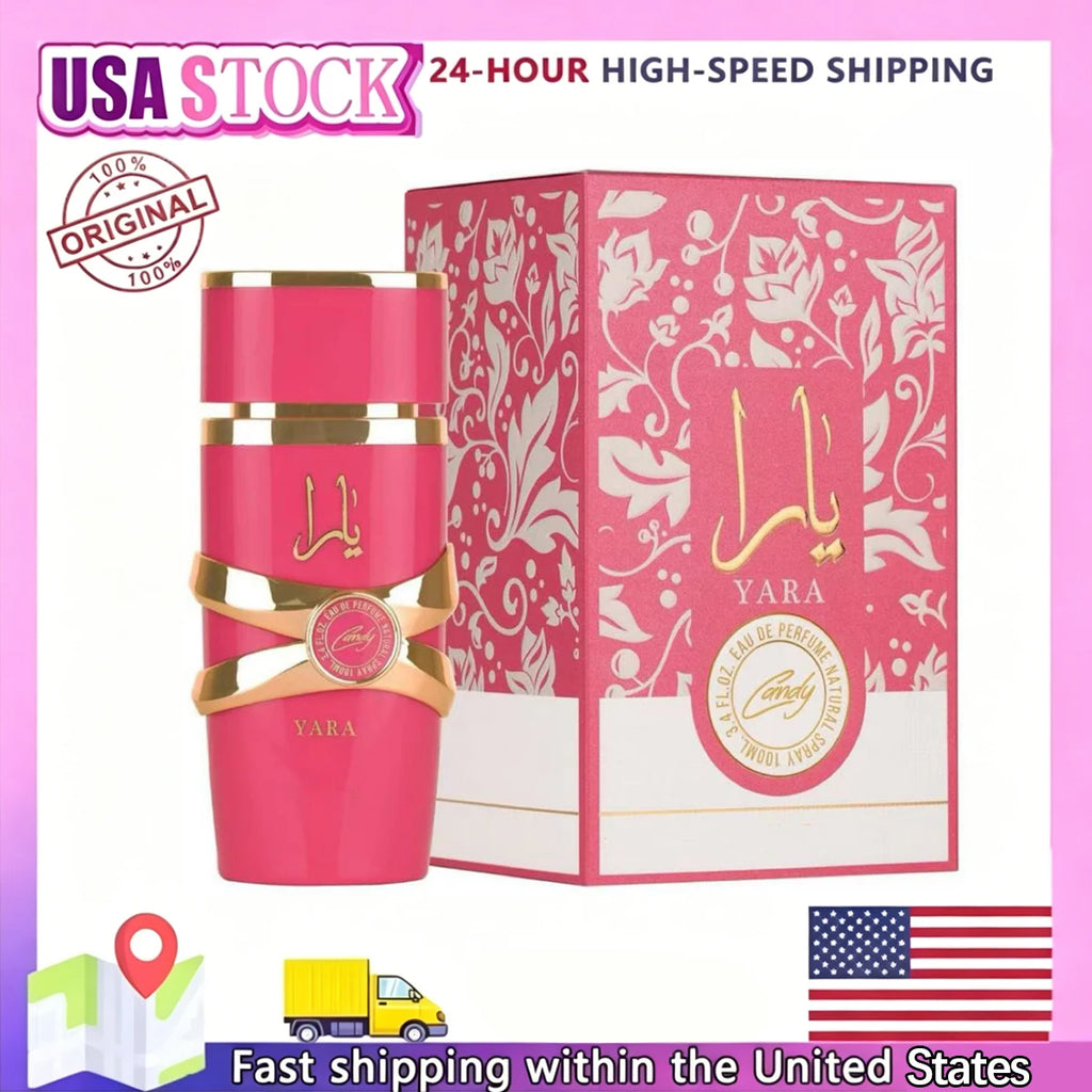 Yara Candy Perfume for Women, 100ml Long Lasting Eau de Parfum, Sweet Floral Fruity Fragrance with Strawberry, Vanilla & Musk, Dubai Arabian Scent, Elegant Pink Bottle, Ideal Gift for Her