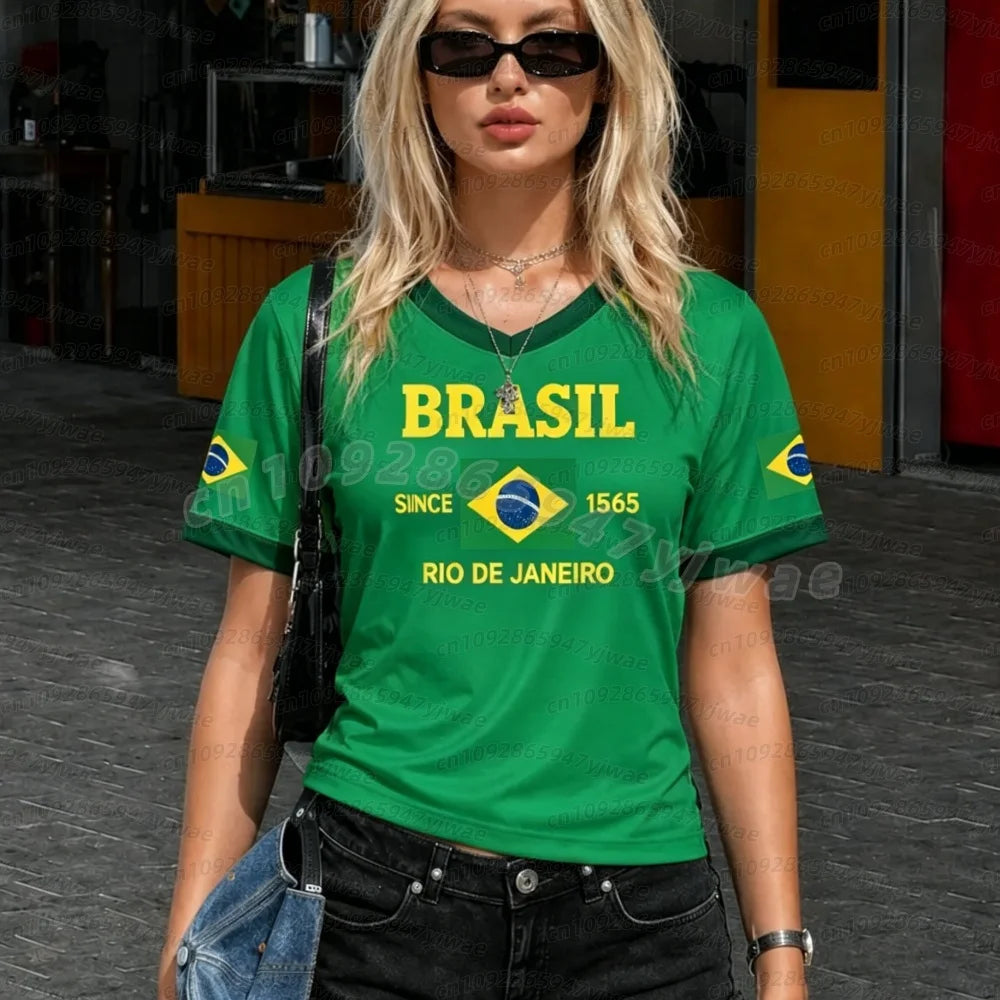 2026 Summer Women Men Brazil Flag Soccer Jersey Short Sleeve T-Shirts Family Sport Apparel, Gift For Brasil Fans Women T-Shirt