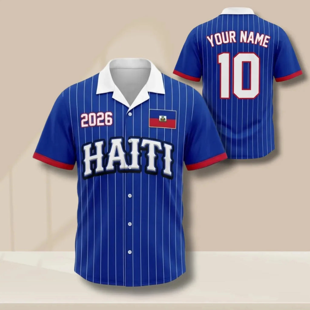 Haiti 2026 Print Custom Diy Sports Jersey Personalized Name Number Short Sleeve Button Up Shirt For Haiti Supporters Daily Tops