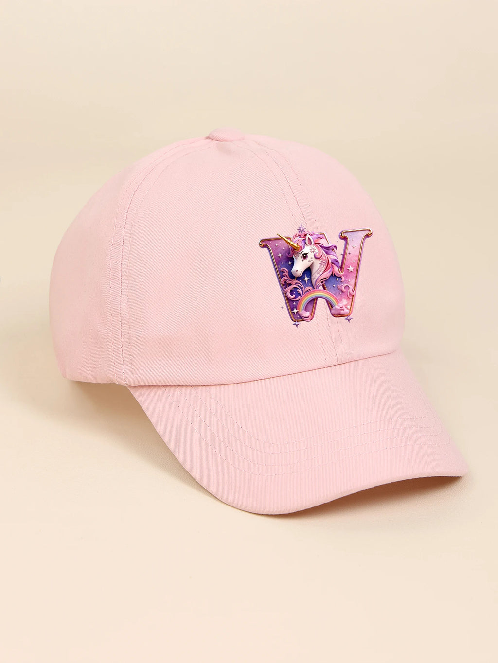 1pc pink baby hat  Adjustable Youngsters' Baseball Cap with A-Z letter Rainbow Unicorn - Breathable Sun Hat for Boys and Girls A