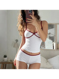2026 new summer women's clothing pure desire spicy girl V-neck tank top contrasting color casual simple versatile shorts set INS