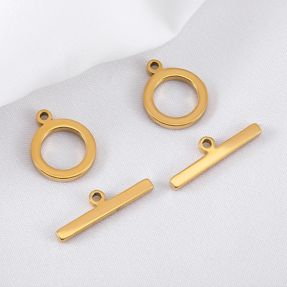 5 Sets Stainless Steel Toggle Jewelry OT Clasps Connectors Flat Round Toggle T Bar Clasp DIY Necklace Bracelet Earring Findings