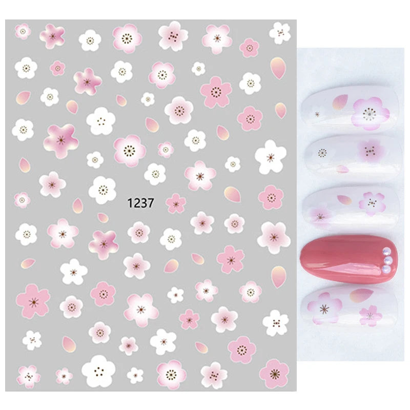 3d Nail Art Decals Grey Dry Florals Watercolor Nuance Flowers Adhesive Sliders Nails Stickers Decorations For Manicures Tips