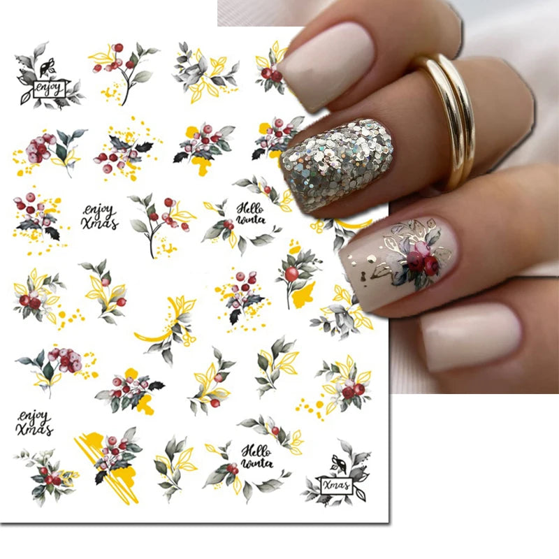 3d Nail Art Decals Grey Dry Florals Watercolor Nuance Flowers Adhesive Sliders Nails Stickers Decorations For Manicures Tips