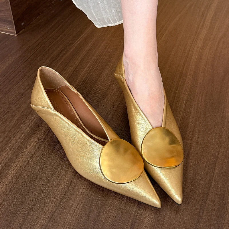Luxury Women Metal Buckle Designer Pointed Toe Low Heels Shoes Spring/Summer Fashion Elegant Woman Dress Pumps Zapatos De Mujer
