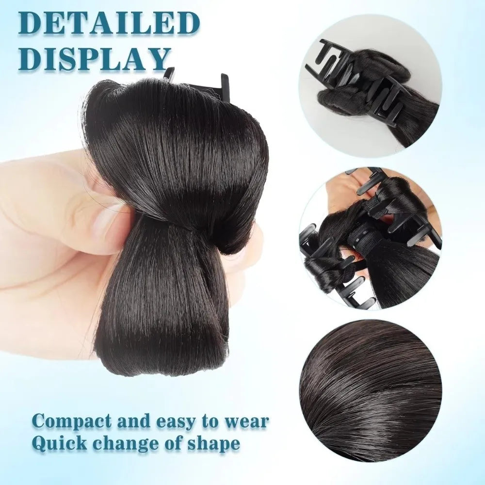 Naturally Synthetic Hair Bun Wig Fluffy Texture Natural Look Ponytail Extension Clip-on Clip-on Wig Quick Styling