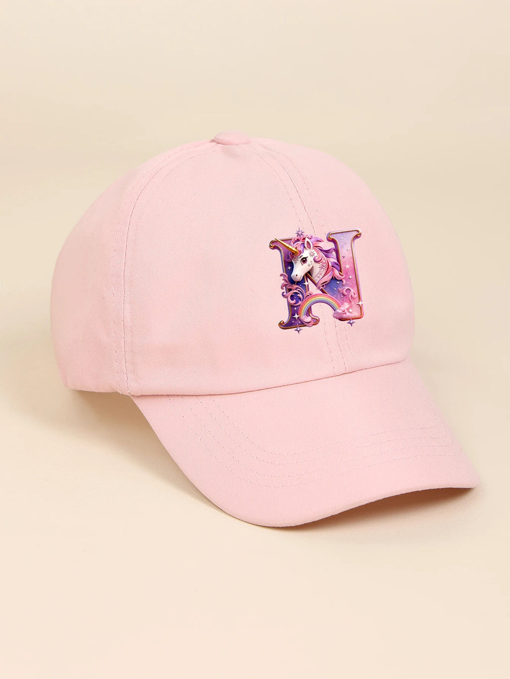 1pc pink baby hat  Adjustable Youngsters' Baseball Cap with A-Z letter Rainbow Unicorn - Breathable Sun Hat for Boys and Girls A