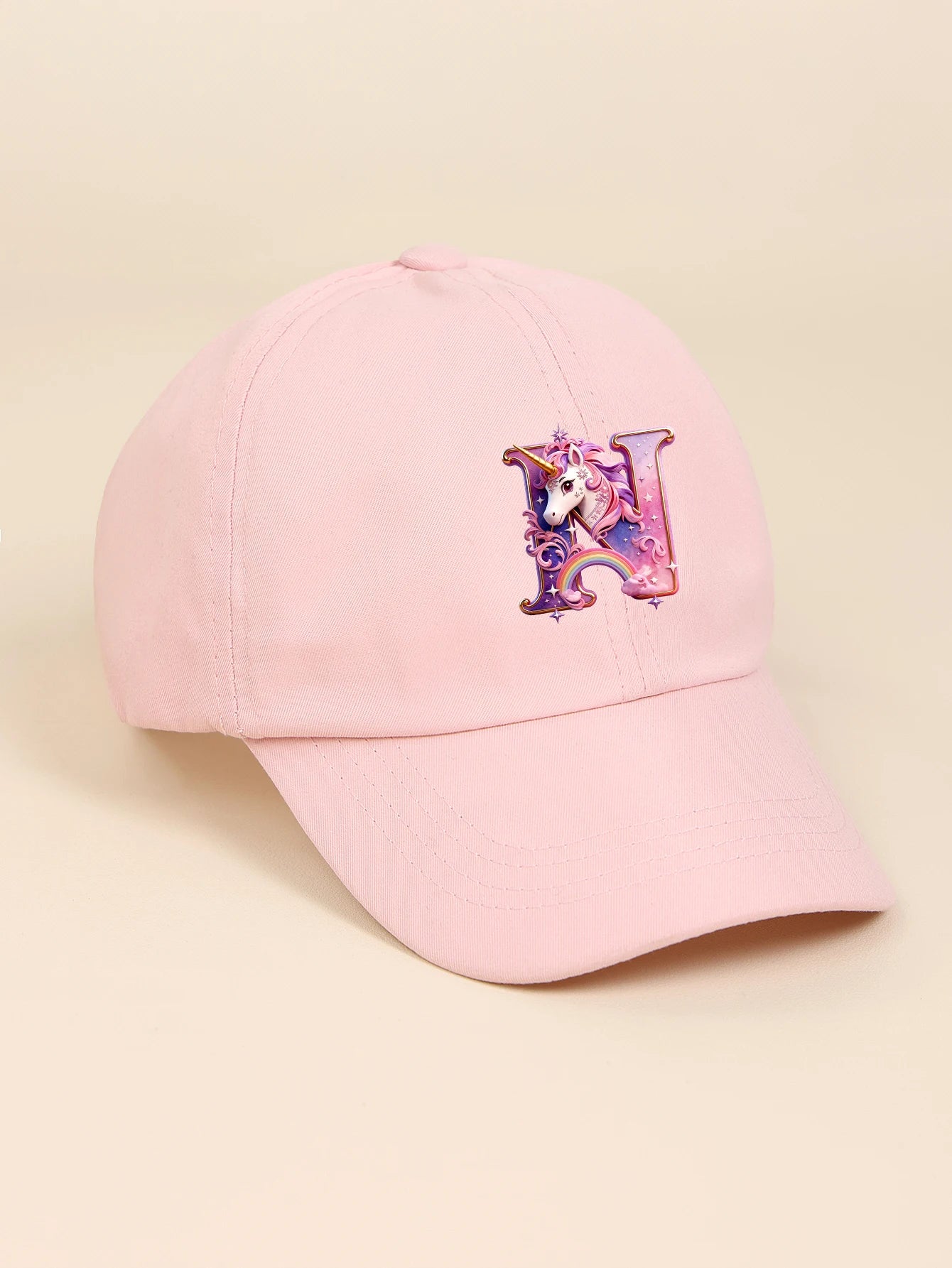 1pc pink baby hat  Adjustable Youngsters' Baseball Cap with A-Z letter Rainbow Unicorn - Breathable Sun Hat for Boys and Girls A