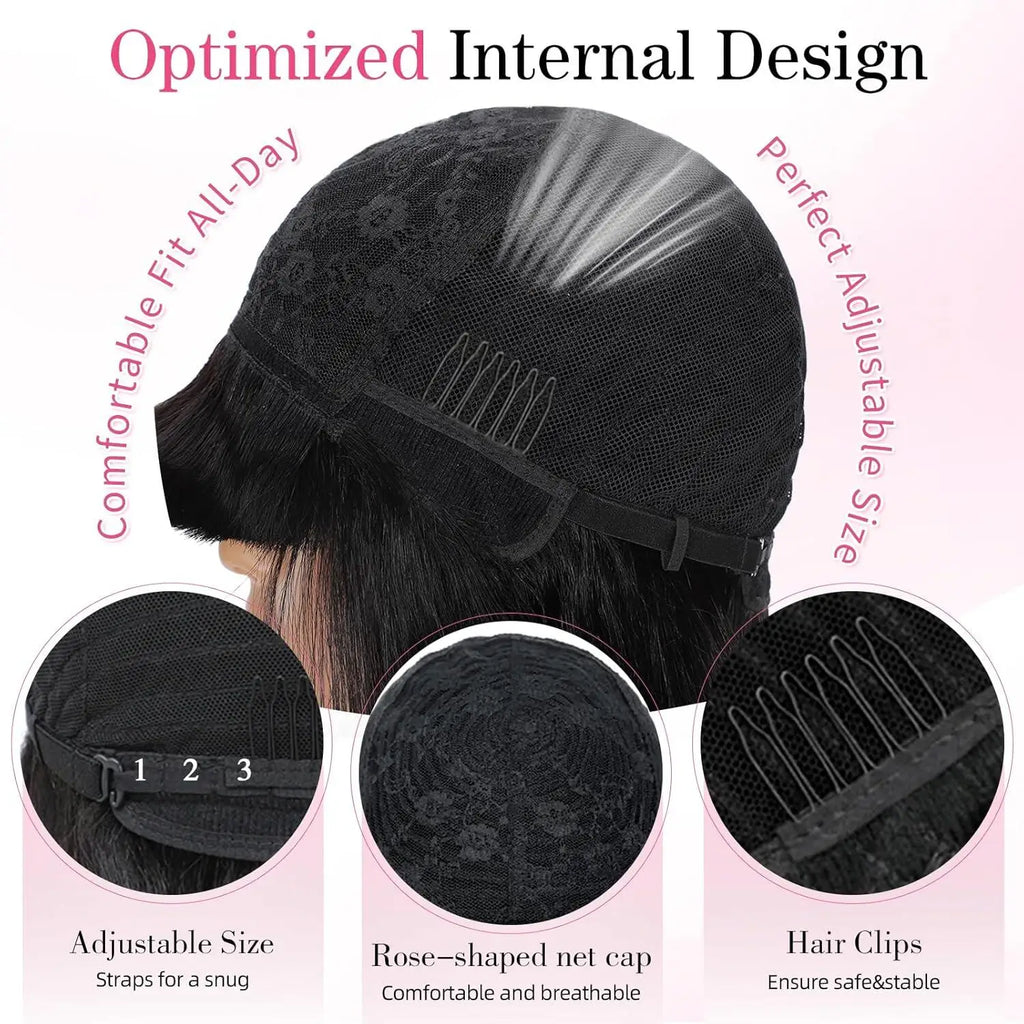 Glueless Straight Bob Human Hair Wigs With Bangs for Women Daily Use 8-10 Inch Non Lace Machine Made Straight Bob Wig On Sale