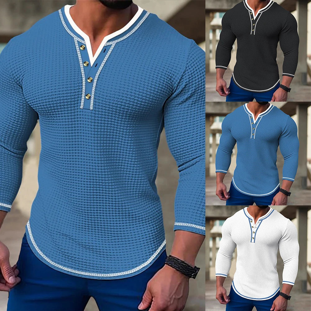 Fashion Mens Tops Mens Undershirt Regular Slim Soft Solid Color Blouse Pullover Sweatshirts T-Shirt Comfortable